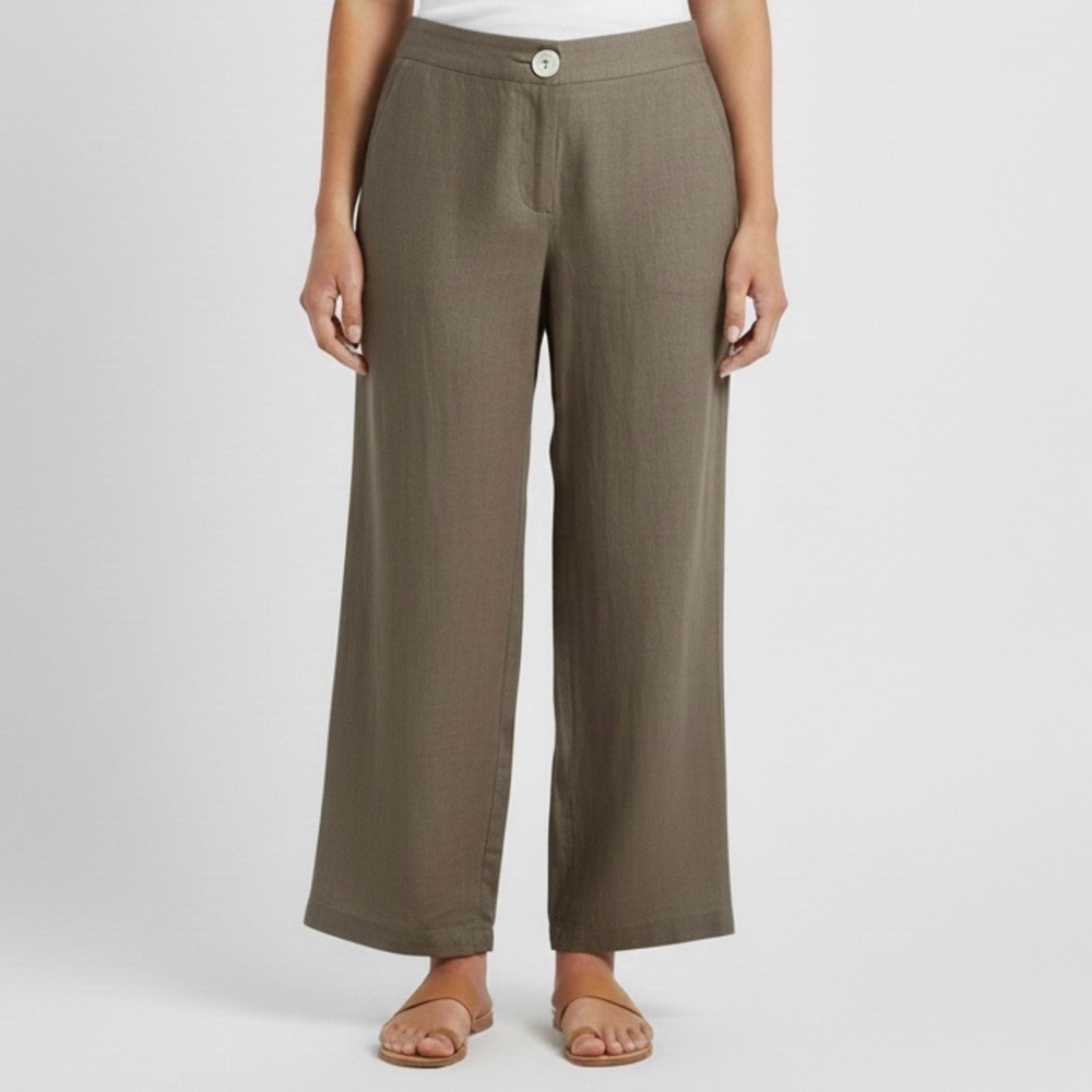 Animale Taupey Gray 100% Linen High Rise Wide Leg Cropped Pants - M